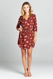 Rust Floral Print Dress with Tie