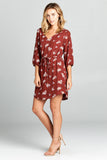 Rust Floral Print Dress with Tie