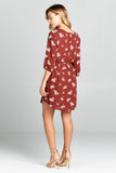 Rust Floral Print Dress with Tie