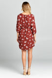 Rust Floral Print Dress with Tie