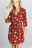 Rust Floral Print Dress with Tie