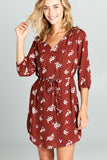 Rust Floral Print Dress with Tie