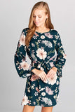 Floral Bell Sleeve Dress with Belt
