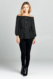 OFF SHOULDER BUTTON DOWN WAIST TIE