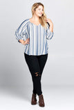 STRIPED V-NECK TOP - PLUS SIZE