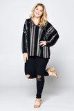 LONG SLEEVE STRIPED HOODED TOP - PLUS SIZE