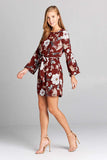 Floral Bell Sleeve Dress with Belt