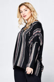 LONG SLEEVE STRIPED HOODED TOP - PLUS SIZE