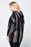 LONG SLEEVE STRIPED HOODED TOP - PLUS SIZE