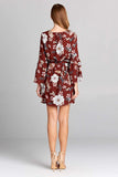 Floral Bell Sleeve Dress with Belt