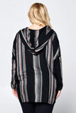 LONG SLEEVE STRIPED HOODED TOP - PLUS SIZE