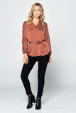 LONG SLEEVE BELTED BLOUSE