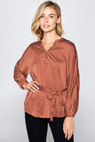 LONG SLEEVE BELTED BLOUSE