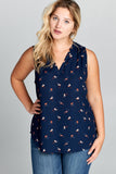 SLEEVELESS V-NECK PRINT TOP - PLUS SIZE