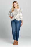 Plus Size - Striped 3/4 Sleeve Top with Knot