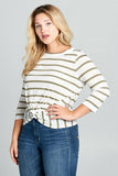 Plus Size - Striped 3/4 Sleeve Top with Knot