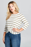 Plus Size - Striped 3/4 Sleeve Top with Knot