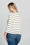 Plus Size - Striped 3/4 Sleeve Top with Knot