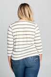 Plus Size - Striped 3/4 Sleeve Top with Knot
