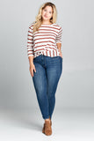 Plus Size - Striped 3/4 Sleeve Top with Knot