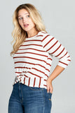 Plus Size - Striped 3/4 Sleeve Top with Knot