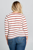 Plus Size - Striped 3/4 Sleeve Top with Knot
