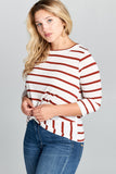 Plus Size - Striped 3/4 Sleeve Top with Knot
