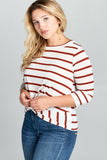 Plus Size - Striped 3/4 Sleeve Top with Knot