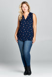 SLEEVELESS V-NECK PRINT TOP - PLUS SIZE