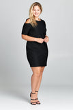 SHORT SLEEVE COLD SHOULDER MINI DRESS - PLUS SIZE