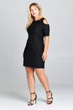 SHORT SLEEVE COLD SHOULDER MINI DRESS - PLUS SIZE