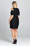 SHORT SLEEVE COLD SHOULDER MINI DRESS - PLUS SIZE