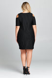 SHORT SLEEVE COLD SHOULDER MINI DRESS - PLUS SIZE