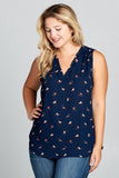 SLEEVELESS V-NECK PRINT TOP - PLUS SIZE