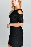 SHORT SLEEVE COLD SHOULDER MINI DRESS - PLUS SIZE