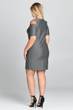 SHORT SLEEVE COLD SHOULDER MINI DRESS - PLUS SIZE