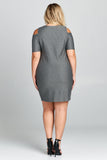 SHORT SLEEVE COLD SHOULDER MINI DRESS - PLUS SIZE