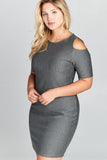 SHORT SLEEVE COLD SHOULDER MINI DRESS - PLUS SIZE