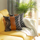 Decorative Brown Vegan Faux Leather Square 17" Throw Pillow Cover