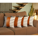 Decorative Brown Vegan Faux Leather Square Throw Pillow Cover (Set of 4)