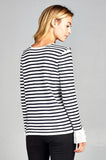 STRIPED BOAT NECK TOP WITH BELL RUFFLE SLEEVES