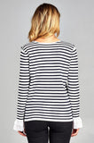 STRIPED BOAT NECK TOP WITH BELL RUFFLE SLEEVES
