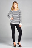 STRIPED BOAT NECK TOP WITH BELL RUFFLE SLEEVES