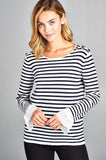 STRIPED BOAT NECK TOP WITH BELL RUFFLE SLEEVES