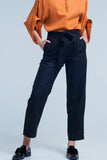Black Wide Pants With Bow Tie