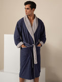 Men's Navy Plush Lined Double Layer Microfiber Robe