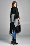 Color Block Poncho Wrap with Open Front