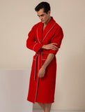 Men's Red Luxury Long Waffle Bathrobe