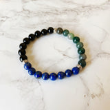 Black Onyx, Lapis Lazuli and Moss Agate Bracelet