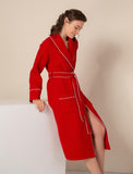 Women's Red Luxury Long Waffle Bathrobe